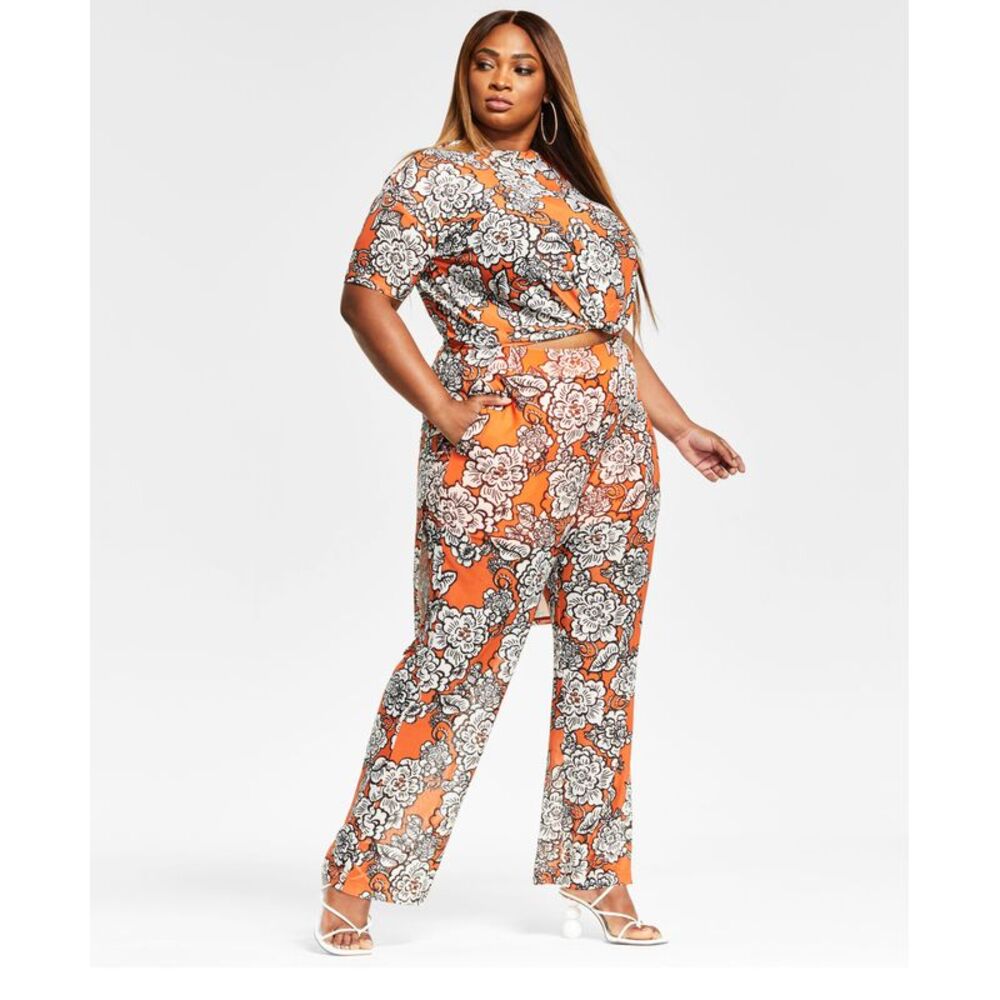 Nina Parker Trendy Plus Size Printed Mesh Pants